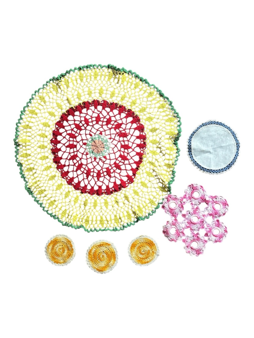 Handmade Vintage Crochet Doily Set Eclectic Grandma Decorative Table Accents